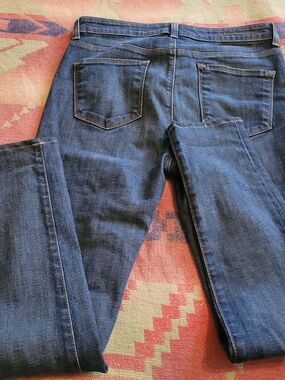 DSTLD Washed Dark Blue Skinny Jeans with Distressed Knees, 27, Slim High Rise